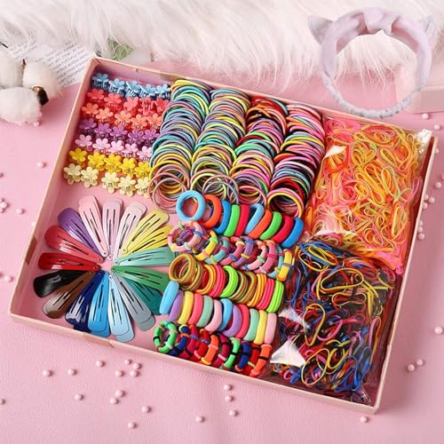 2024 New Colorful Cute Hair Ties Hair Clips Hairband Sets, Soft Scrunchies Hair Ties, Elastic Hair Bands Small Rubber Bands, for Girls Kids Women (500pcs) von Gienslru