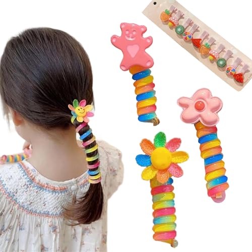 Colorful Telephone Wire Hair Bands for Kids, Phone Cord Straight Spiral Hair Ties, Waterproof and Stylish Hair Coils for Girls, Bowknot Braided Telephone Wire Hair Bands (3pcs-A) von Gienslru