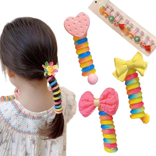 Colorful Telephone Wire Hair Bands for Kids, Phone Cord Straight Spiral Hair Ties, Waterproof and Stylish Hair Coils for Girls, Bowknot Braided Telephone Wire Hair Bands (3pcs-B) von Gienslru