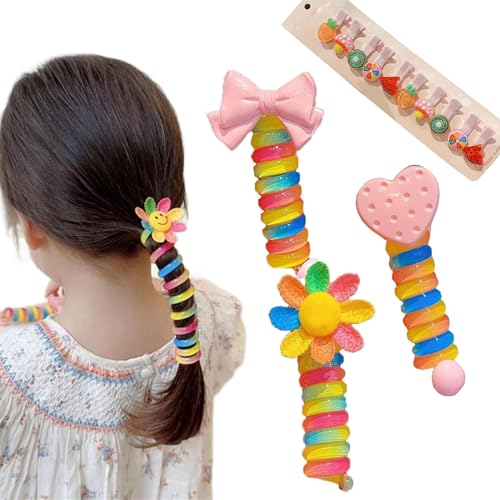 Colorful Telephone Wire Hair Bands for Kids, Phone Cord Straight Spiral Hair Ties, Waterproof and Stylish Hair Coils for Girls, Bowknot Braided Telephone Wire Hair Bands (3pcs-D) von Gienslru