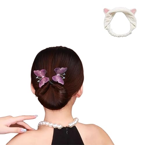 Rhinestone Flower Hair Clip, Ins Style Elegant Lazy Hair Curler, Rhinestone Hair Claw Clips, Rhinestone Hair Clips for Women (Purple Butterfly) von Gienslru