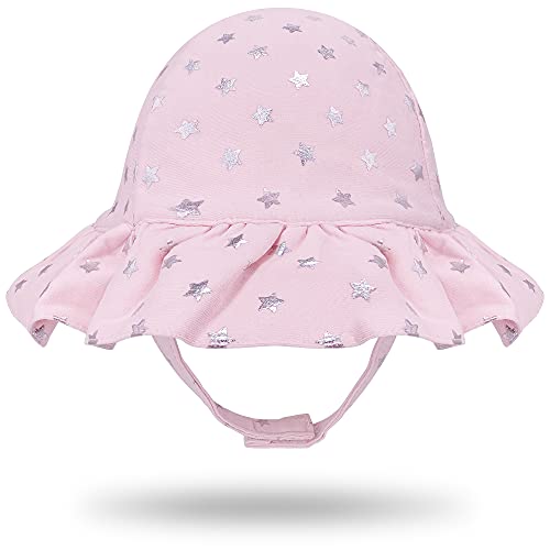 Gifts Treat Sommerhut für Mädchen, Faltbarer Eimer Hut Kinder weiche Baumwolle Hut, Strandhüte mit breiter Krempe, rosa Silberne Sterne, 4-6 Jahre von Gifts Treat