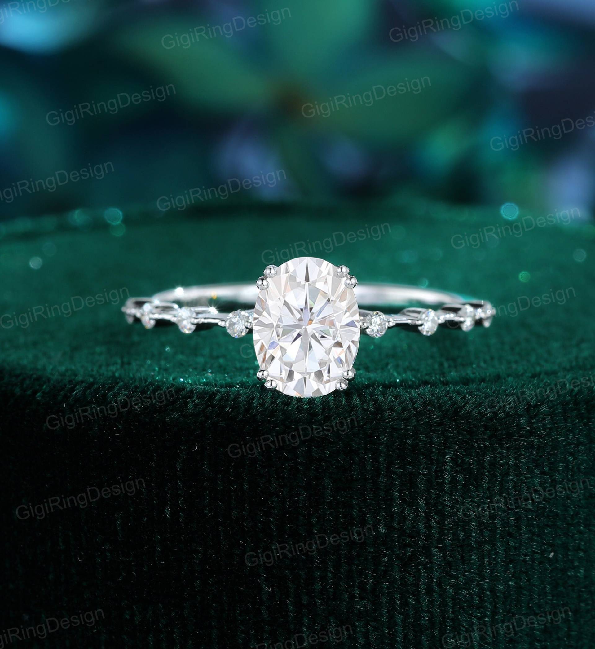 Ovaler Moissanit Verlobungsring Damen Unikat Weiß Gold Vintage Art Deco Diamant Ring Braut Versprechen Jahrestag Geschenk von GigiRingDesign