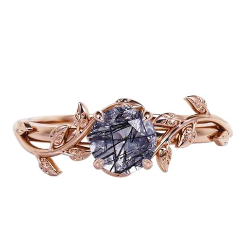 Natürlicher schwarzer Rutilquarz-Ring for Frauen, 925 Sterling Silber Vintage Art Deco schwarzer Rutilquarz-Verlobungsring, Jubiläums-Versprechensring(Color:Rose Gold,Size:60(19.1)) von Gigirom