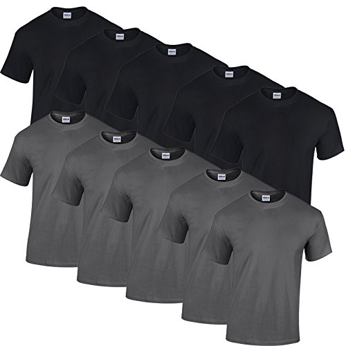 Gildan 10 T Shirts Heavy Cotton M L XL XXL Diverse Farben auswählbar (XXL, 5Schwarz/5Dark Heather) von Gildan