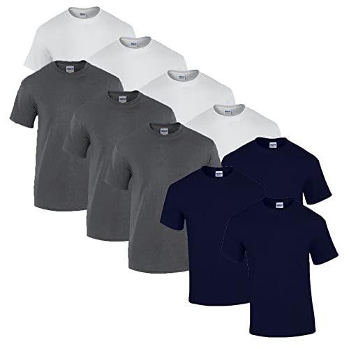 Gildan 10 T Shirts Heavy Cotton M L XL XXL 3XL 4XL 5XL Diverse Farben auswählbar, 4X Weiss, 3X Dark Heather, 3X Navy + 1 HL-Kauf Block, L von Gildan