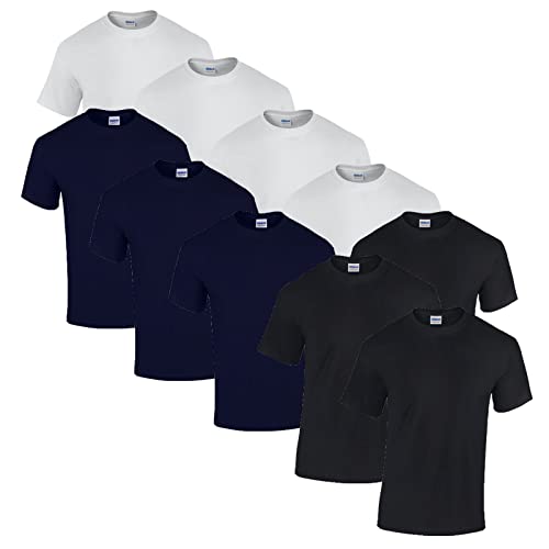 Gildan 10 T Shirts Heavy Cotton M L XL XXL 3XL 4XL 5XL Diverse Farben auswählbar, 4X Weiss, 3X Schwarz, 3X Navy + 1 HL-Kauf Block, XL von Gildan
