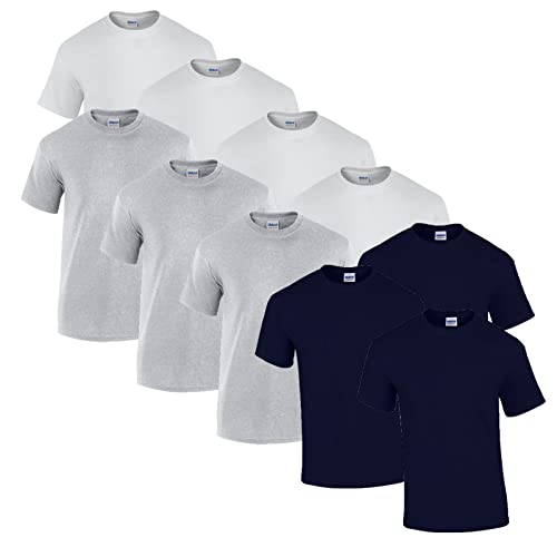 Gildan 10 T Shirts Heavy Cotton M L XL XXL 3XL 4XL 5XL Diverse Farben auswählbar, 4X Weiss, 3X Sportgrey, 3X Navy + 1 HL-Kauf Block, L von Gildan