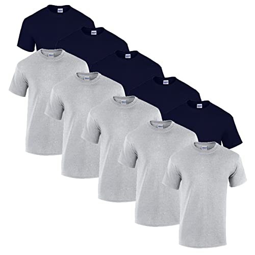 Gildan 10 T Shirts Heavy Cotton M L XL XXL 3XL 4XL 5XL Diverse Farben auswählbar, 5X Navy, 5X Sportgrey + 1 HL-Kauf Block, L von Gildan