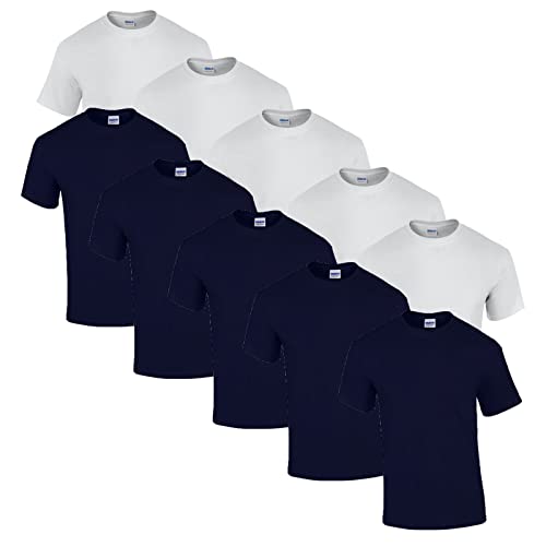 Gildan 10 T Shirts Heavy Cotton M L XL XXL 3XL 4XL 5XL Diverse Farben auswählbar, 5X Weiss, 5X Navy + 1 HL-Kauf Block, XL von Gildan