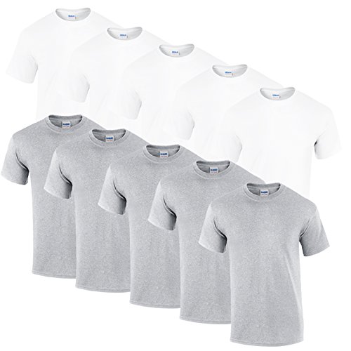 Gildan 10 T Shirts Heavy Cotton M L XL XXL Diverse Farben auswählbar (4XL, 5weiss/5sportgrey) von Gildan