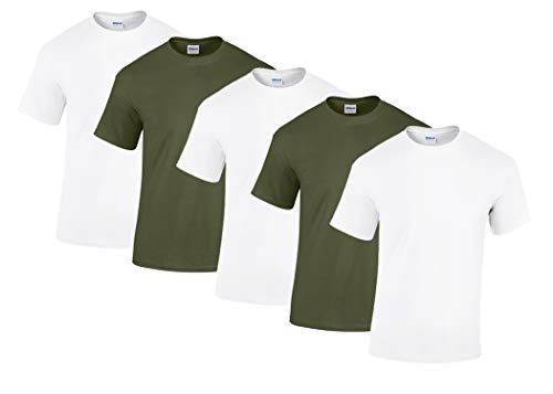 Gildan 5 Stück Heavy Cotton T-Shirt Herren Shirt S - 3XL Schwarz Weiß (M, 3Weiss/2Military) von Gildan