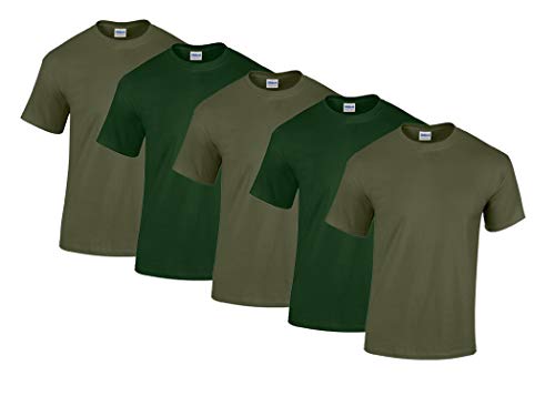 Gildan 5 Stück Heavy Cotton T-Shirt Herren Shirt S - 3XL Schwarz WeiÃŸ (XL, 3Military/2ForestGreen) von Gildan