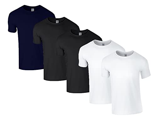 Gildan Herren 64000 T-Shirt, 2X Weiss, 2X Schwarz, 1x Navy & 1 HLKauf Block, 3XL (5er Pack) von Gildan