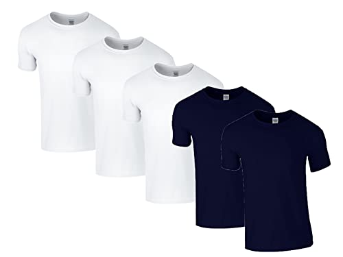 Gildan Herren 64000 T-Shirt, 3X Weiss, 2X Navy & 1 HLKauf Block, 4XL (5er Pack) von Gildan