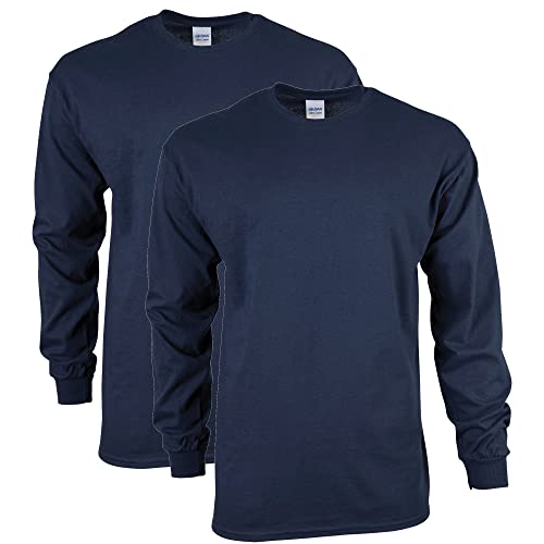 Gildan Herren Ultra Cotton Langarm, Stil G2400, Multipack T-Shirt, Marineblau, 2 Stück, M (2er Pack) von Gildan