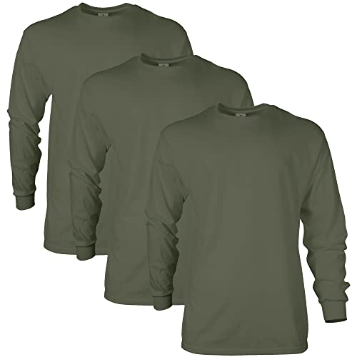 Gildan Unisex-Erwachsene Ultra Cotton Long Sleeve, Style G2400, Multipack T-Shirt, Militärgrün (3er-Pack), XXL von Gildan