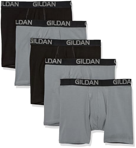Gildan Herren Cotton Stretch Boxer Brief, Multipack Retroshorts, Grauer Flanell/schwarzer Ruß (5er-Pack), Large von Gildan