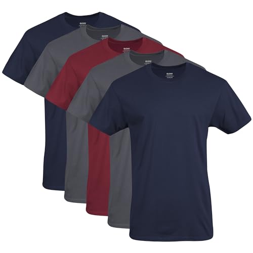 Gildan Herren Crew T-Shirts, Multipack, Style G1100 Unterwäsche, Marineblau/Anthrazit/Kardinalrot (5er-Pack), Mittel von Gildan