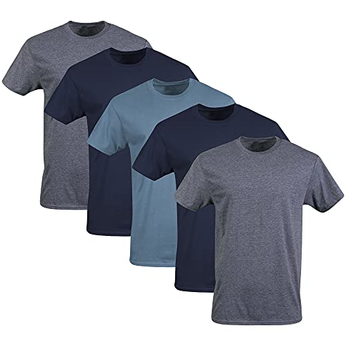 Gildan Herren Crew T-Shirts Multipack Style G1100 Unterwäsche, Marineblau/Heather Navy/Indigo Blue (5er-Pack), XL von Gildan