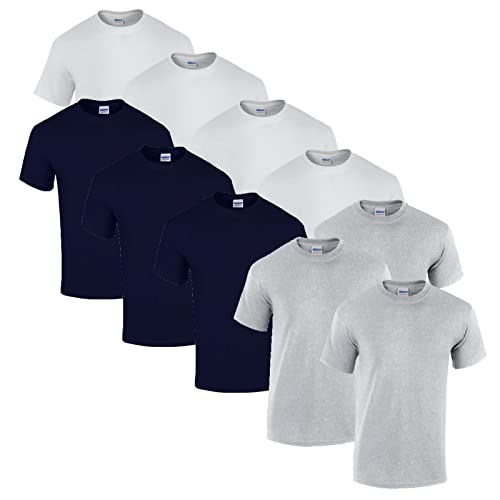 Gildan Herren Heavy Cotton Adult T-Shirt T Shirt, 4X Weiss, 3X Navy, 3X Sportgrey + 1 HL-Kauf Block, XL von Gildan