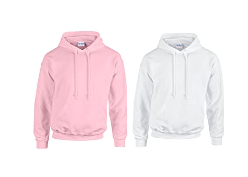 Gildan Herren Kapuzenpullover Adult 50/50. Hooded Sweat/18500, Einfarbig (S, 1x Light Pink + 1x Weiss + 1x HL Kauf Notizblock) von Gildan