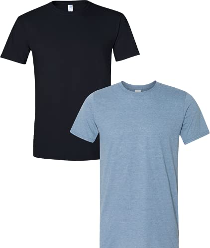 Gildan Herren Softstyle Baumwolle T-Shirt Style G64000 2-Pack, Schwarz/Heather Indigo, Mittel von Gildan