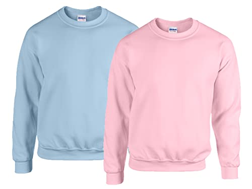 Gildan Herren Sweatshirt aus Fleece mit Rundhalsausschnitt, Stil G18000/1x Light Blue + 1x Light Pink + 1x HL Kauf Notizblock, L von Gildan