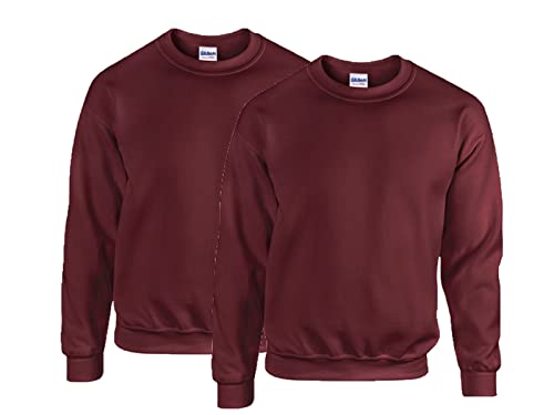 Gildan Herren Sweatshirt aus Fleece mit Rundhalsausschnitt, Stil G18000/2x Maroon + 1x HL Kauf Notizblock, XL von Gildan