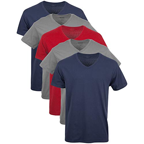 Gildan Herren V-Ausschnitt T-Shirts Multipack Style G1103 Unterwäsche, Marineblau/Anthrazit/Kardinalrot (5er-Pack), Mittel von Gildan