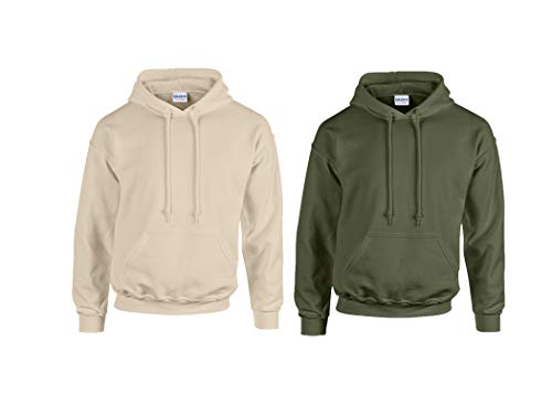 Gildan Sweatshirt mit Kapuze Heavy Blend XL, 1x Military Green, 1x Sand& 1 HLKauf Block von Gildan