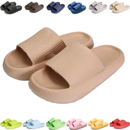 Giltpeak Pummy Original Damen Cozy Slides, Schlappen Wolkenschuhe Super Weich rutschfest Badeschuhe Für Kinder Adults (Khaki, Kleinkind, Damen, 24, Numerisch (von/bis), EU Schuhgrößensystem, 25, M) von Giltpeak