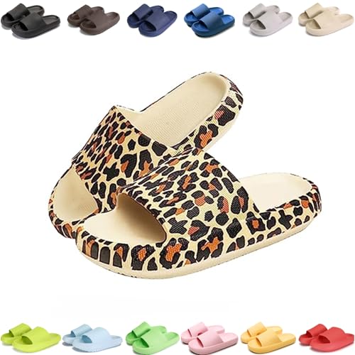 Giltpeak Pummy Original Damen Cozy Slides, Schlappen Wolkenschuhe Super Weich Rutschfest Badeschuhe Für Kinder Adults (Leopard 1, Kleinkind, 32, Numerisch (von/bis), EU Schuhgrößensystem, 33, M) von Giltpeak