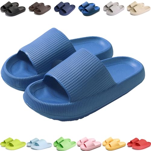 Giltpeak Pummy Original Damen Cozy Slides, Schlappen Wolkenschuhe Super Weich Rutschfest Badeschuhe Für Kinder Adults (Blau, Erwachsene, Damen, 44, Numerisch (von/bis), EU Schuhgrößensystem, 45, M) von Giltpeak