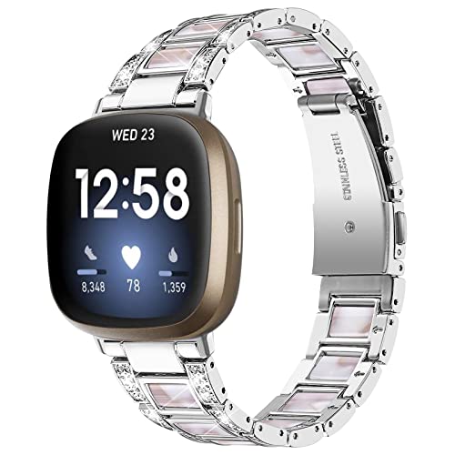 Gimuk Armband kompatibel mit Fitbit Versa 4/Fitbit Versa 3 Armband für Damen und Herren, verstellbares Metall Edelstahl Bling Ersatz Uhr Armband für Fitbit Sense/Sense 2, Small/Large, Edelstahl von Gimuk