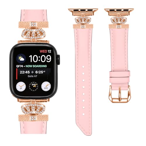 Gimuk Lederarmband, kompatibel mit Apple Watch, 41 mm, 40 mm, 38 mm, für Damen und Herren, echtes Leder, Sport-Ersatzarmband, Metallarmband, 41mm/40m/38mm, Leder, Diamant von Gimuk