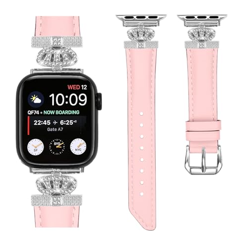 Gimuk Lederarmband, kompatibel mit Apple Watch, 41 mm, 40 mm, 38 mm, für Damen und Herren, echtes Leder, Sport-Ersatzarmband, Metallarmband, 49mm/45m/44mm/42mm, Leder, Diamant von Gimuk