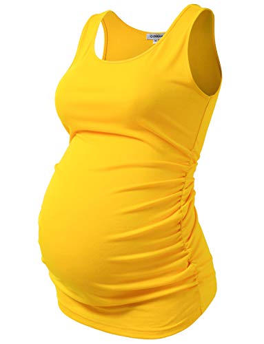 Ginkana Schwangerschafts-Tanktop, ärmellos, Basic Top, Umstandsshirt, gerüschte Kleidung - Gelb - Klein von Ginkana