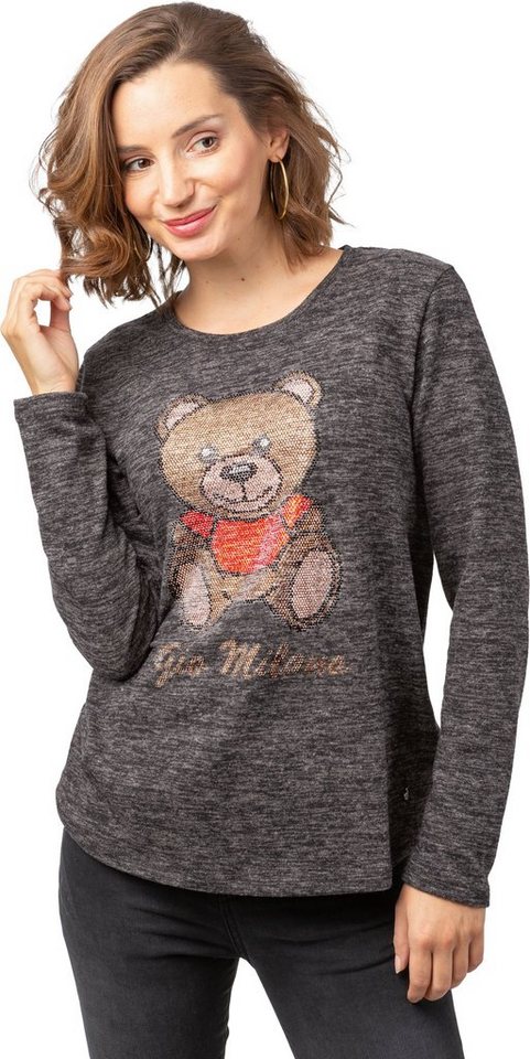 Gio Milano Rundhalspullover G25-7621 Cosy Pullover mit Teddy-Print aus Strass von Gio Milano