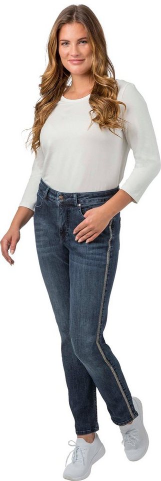 Gio Milano Stretch-Jeans Gio-Kim3 bequeme Jeans mit Strasssteinen längs am Bein von Gio Milano