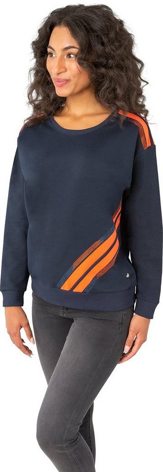 Gio Milano Sweatshirt G27-7125 mit abgesetzten Streifen und Strassbesatz von Gio Milano
