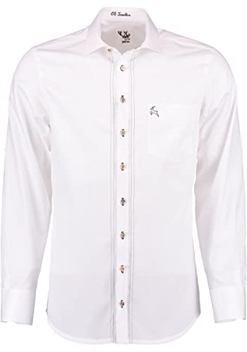Gipfelstürmer Herren Hemd Langarm Trachtenhemd mit Haifischkragen Nvoji, Größe:39/40, Farbe:weiß-Oliv von Gipfelstürmer