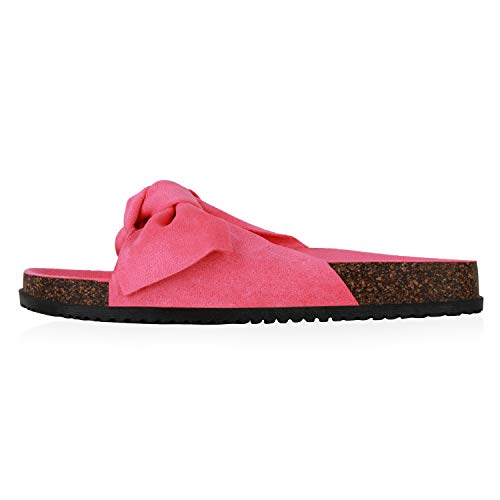 Giralin Damen Sandalen Pantoletten Bequeme Schleifen Sommersandalen Flache Korkoptik Schuhe Profilsohle Freizeitschuhe 200098 Neon Pink 36 von Giralin