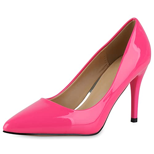 Giralin Damen Spitze Pumps Elegante Lack Schuhe Stiletto Abendschuhe High Heels Absatzschuhe 207943 Neon Pink Lack 37 von Giralin