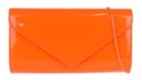 Girly Handbags Damen Plain Glänzend Clutch-Bag (Neon Orange) von Girly Handbags