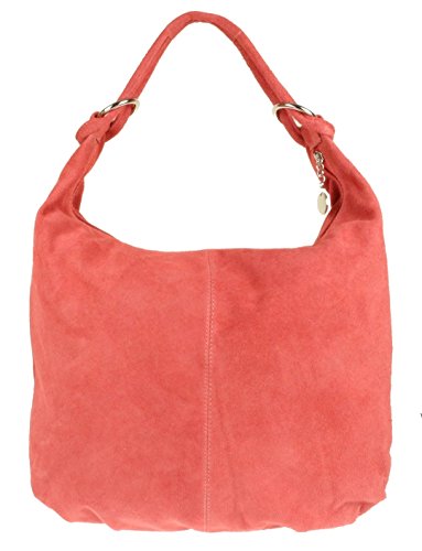 Girly Handbags Hobo Umhängetasche aus italienischem Wildleder und echtem Leder Koralle von Girly Handbags