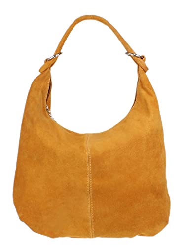 Girly Handbags Hobo Umhängetasche aus italienischem Wildleder und echtem Leder Orange von Girly Handbags