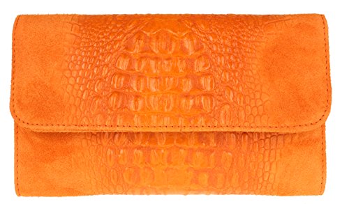 Girly Handbags Schlichte Clutch aus italienischem Wildleder mit Krokodilmuster Orange von Girly Handbags