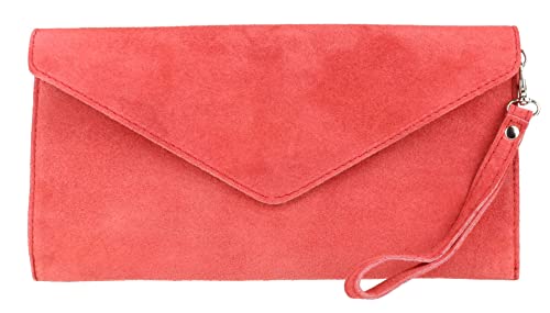 Girly Handbags Wildleder Clutch Tasche Unterarmtasche Umschlag Handgelenktasche (Koralle) von Girly Handbags