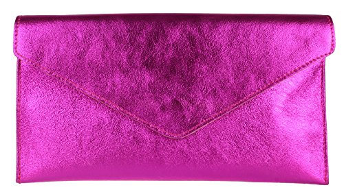 Girly Handbags Wildleder Clutch Tasche Unterarmtasche Umschlag Handgelenktasche (Metallic Fuchsia) von Girly Handbags